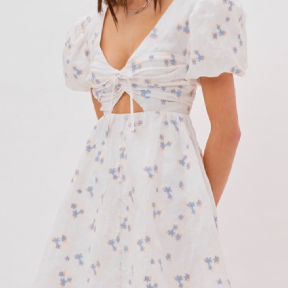 For Love & Lemons White Floral Embroidery Mini Dress